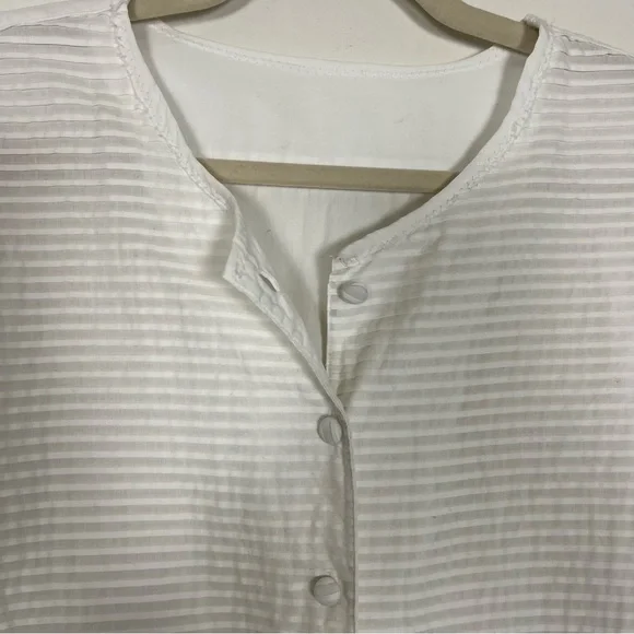 Eloise Pintucked White Cotton Band-Collar Blouse, Made in France - Picture 3 of 7